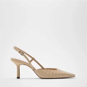 Zara Beige Leather Quilted Heel